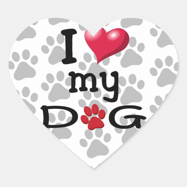 Sticker Cœur J'aime mon chien Paw Watermark (Devant)