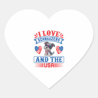 Sticker Cœur J'aime Schnauzers et les USA