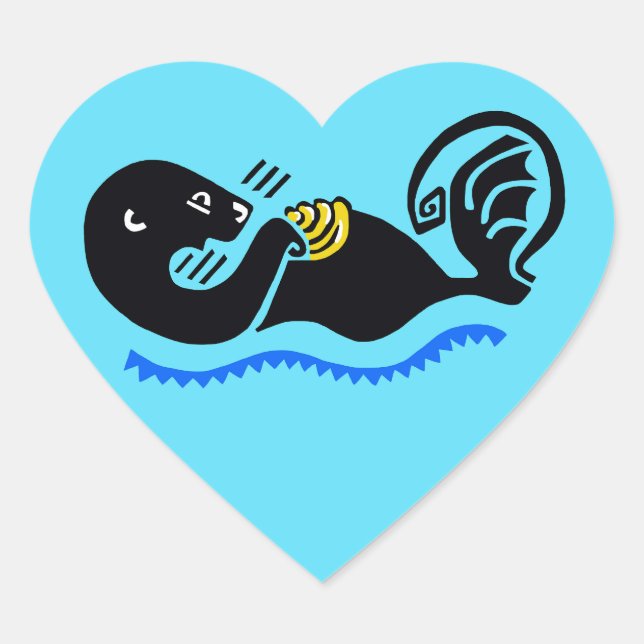 Sticker Cœur J'aime Sea OTTERS - Faune - Nature - Bleu (Devant)
