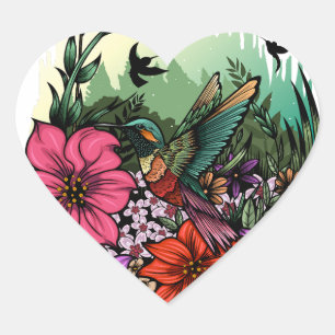 Sticker Cœur Jardin des colibris