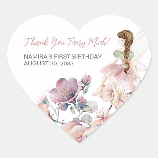 Sticker Cœur Jardin Enchanté Petite Fée Anniversaire Favoriser (Devant)