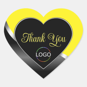 Sticker Cœur Jaune Noir Vide Argent avec Logo Merci mignon
