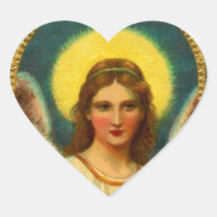 Sticker Cœur Jaune rouge de prière vintage d'ange