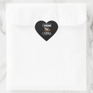 Sticker Cœur Je Bois Et Grill Aliments Cadeau Personnalisé