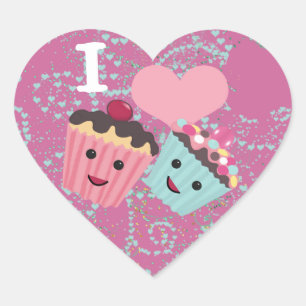 Sticker Cœur Je Coeur Cupcakes - J'aime les Cupcakes