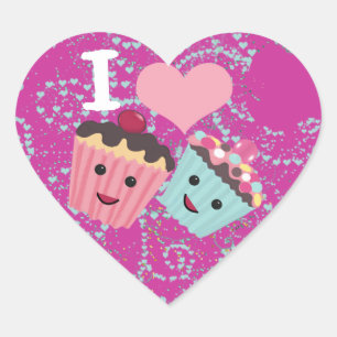 Sticker Cœur Je Coeur Cupcakes - J'aime les Cupcakes
