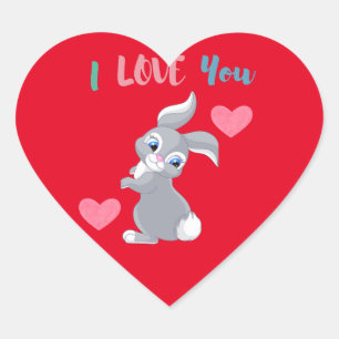 Sticker Cœur Je t'aime lapin rouge cœur rose mignon cool