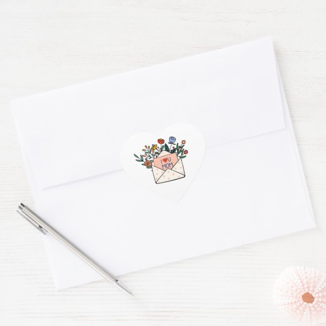 Sticker Cœur Je t'aime maman (Enveloppe)