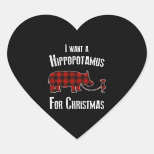 Sticker Cœur Je Veux Un Hippopotame Pour Noël Rouge Plaid