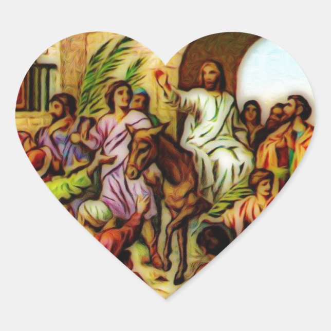 Sticker Cœur Jésus guide l'âne à Jérusalem (Devant)