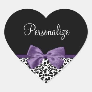 Sticker Cœur Jeune Empreinte de léopard Joli Ruban Violet Avec 