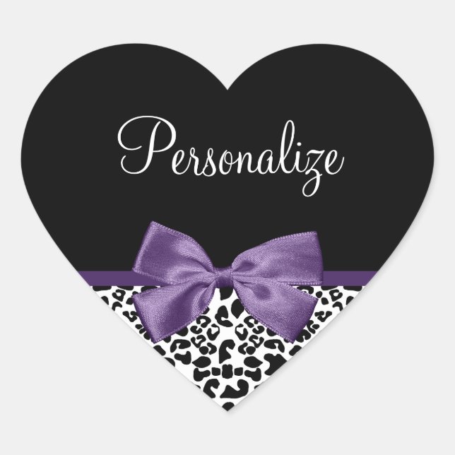 Sticker Cœur Jeune Empreinte de léopard Joli Ruban Violet Avec  (Devant)