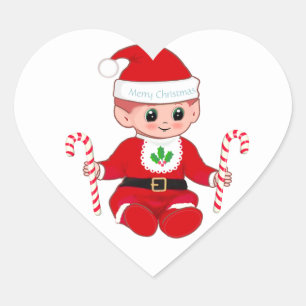 Sticker Cœur Joli bébé Noël Santa et cannes à sucre