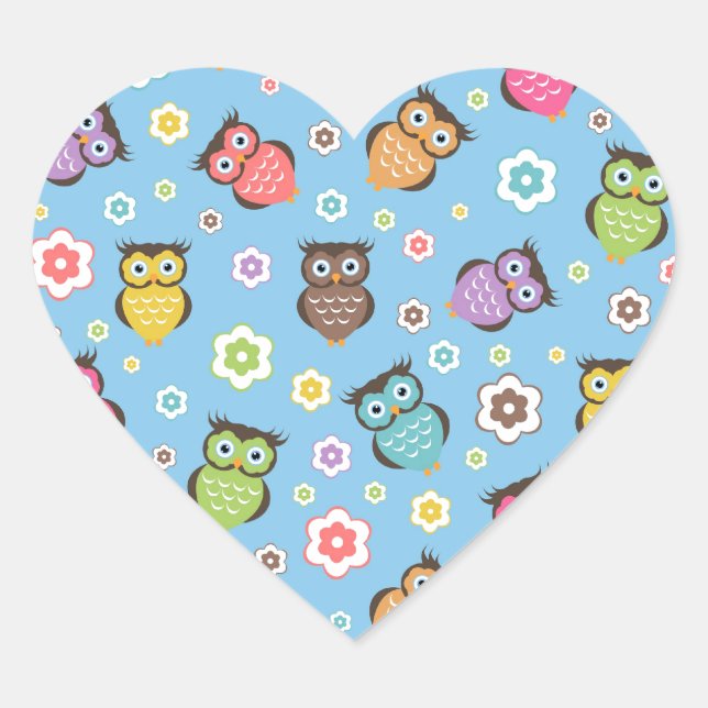 Sticker Cœur Joli chouettes et fleurs à la mode motif (Devant)