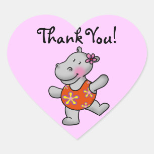 Sticker Cœur Joli dessin animé hippo merci
