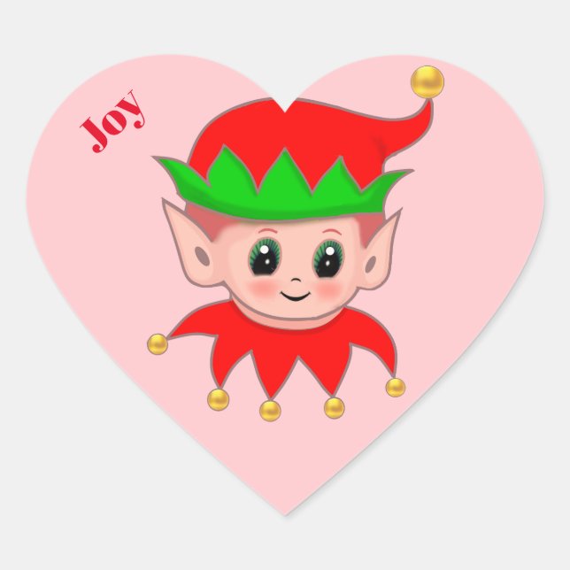 Sticker Cœur Joli elf de Noël & cloches en jingle d'or (Devant)