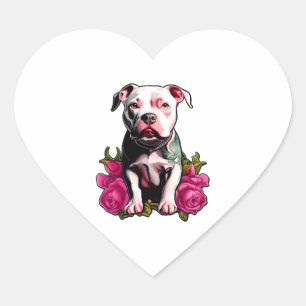 Sticker Cœur Joli en Pittbull rose rose style de tatouage