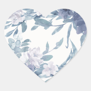 Sticker Cœur Joli Mariage botanique bleu Dusty