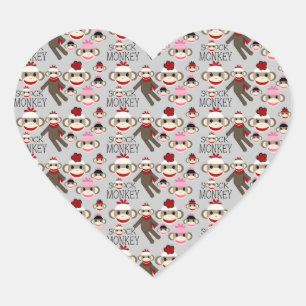 Sticker Cœur Joli Motif de collage de singes rouges et roses