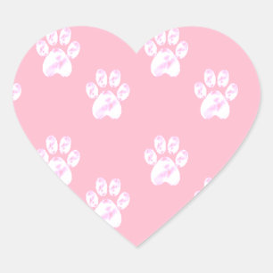 Sticker Cœur Joli motif de patte blanche sur rose