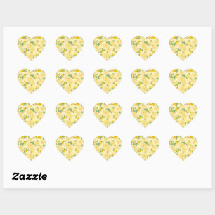 Sticker Cœur Joli motif floral jaune pastel,