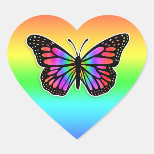 Sticker Cœur Joli papillon arc-en-ciel