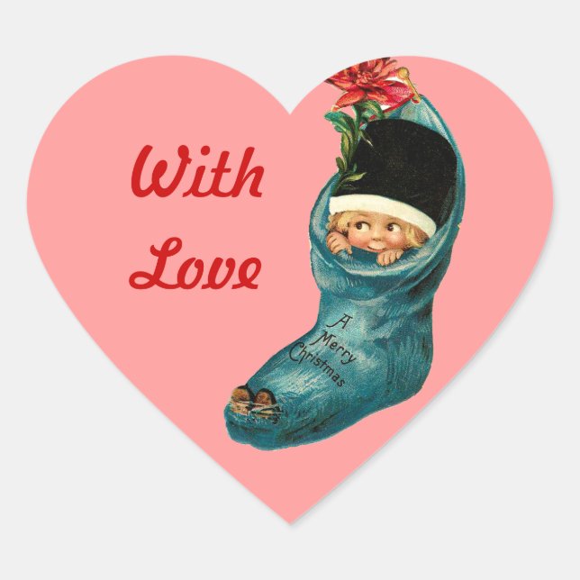 Sticker Cœur Joli réveil de Noël, Petit Enfant, Coeur rose (Devant)
