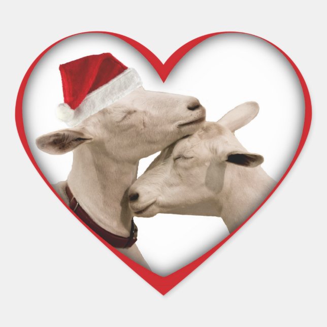 Sticker Cœur Jolie chèvre de Noël Couple (Devant)
