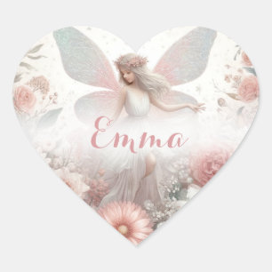 Sticker Cœur Jolie Fée rose avec Coeurs