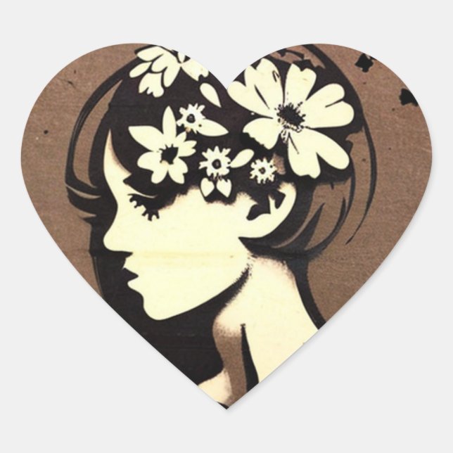 Sticker Cœur Jolie fille avec des fleurs dans ses cheveux Simpl (Devant)
