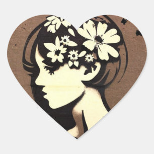 Sticker Cœur Jolie fille avec des fleurs dans ses cheveux Simpl