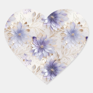 Sticker Cœur Jolie Fleurs Blanches Violettes