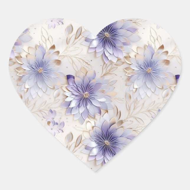 Sticker Cœur Jolie Fleurs Blanches Violettes (Devant)