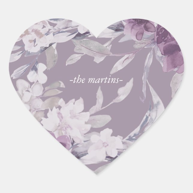 Sticker Cœur Jolie flore botanique avec Mariage de nom (Devant)