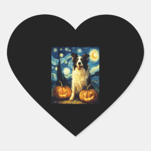 Sticker Cœur Jolie frontière Collie Chien Halloween Jack-o'-lan