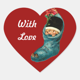 Sticker Cœur Jolie réserve de Noël et petit enfant, Coeur rouge