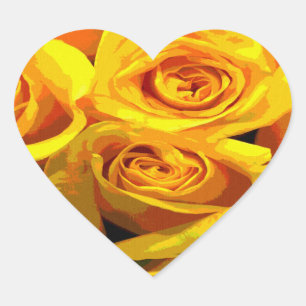 Sticker Cœur Jolie Roses Jaunes Dorées