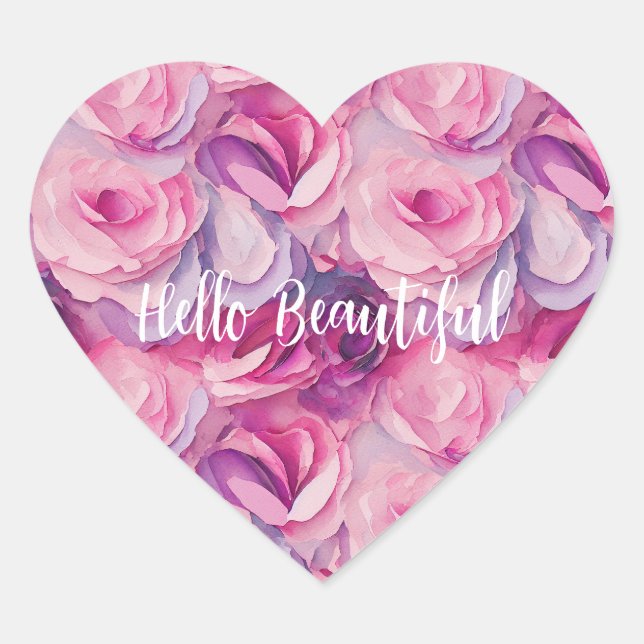 Sticker Cœur Jolies Fleurs Roses (Devant)