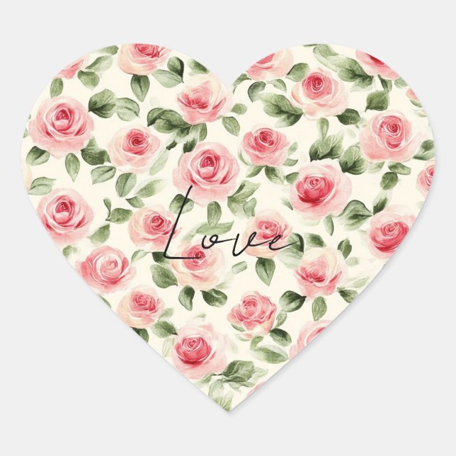 Sticker Cœur Jolies Roses Roses Fleurs Shower de Mariée (Devant)
