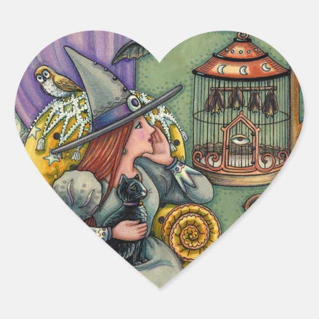 STICKER CŒUR JOLIMENT WITCH, CHAT & SES ANIMAUX, CAGE DE MAIN,  (Devant)