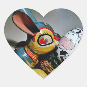 Sticker Cœur Jouet lapin et oeuf de vache