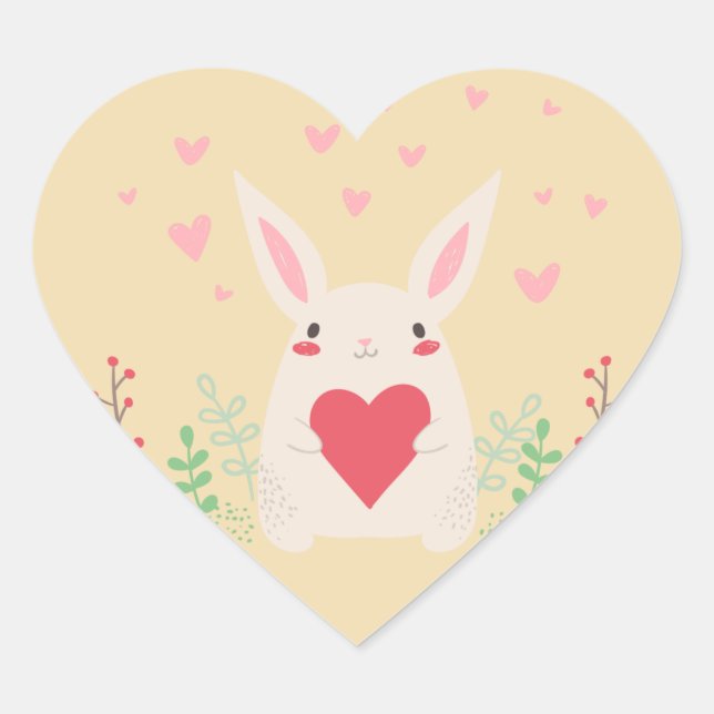 Sticker Cœur Jour des Valentines de lapin floral mignonne (Devant)