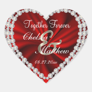 Sticker Cœur Jour du mariage Red Satin   Personnaliser