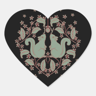 Sticker Cœur Joy Écureuils avec Fleurs Animal Art Coeur Sticke