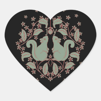 Sticker Cœur Joy Écureuils avec Fleurs Animal Art Coeur Sticke