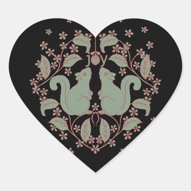 Sticker Cœur Joy Écureuils avec Fleurs Animal Art Coeur Sticke (Devant)