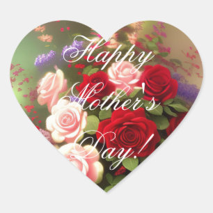 Sticker Cœur Joyeuse Fête des Mères Élégante Roses Roses Roses 