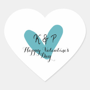 Sticker Cœur Joyeuse Saint-Valentin turquoise cœur nom lettre
