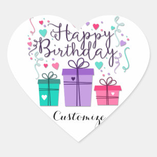 Sticker Cœur Joyeuses boîtes cadeaux d'anniversaire sur la Pers