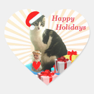 Sticker Cœur Joyeuses Fêtes Chat de Noël & Ange